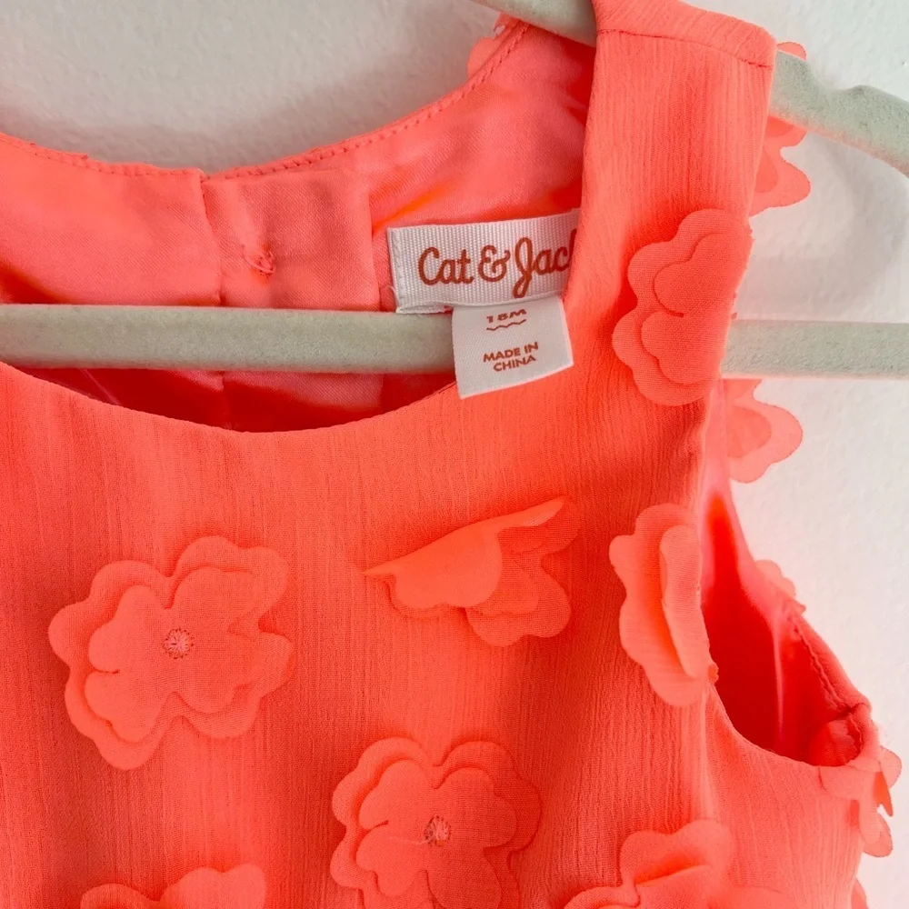 Cat & Jack Neon Coral Floral Dress with Bloomer | Baby Girl 18 Months